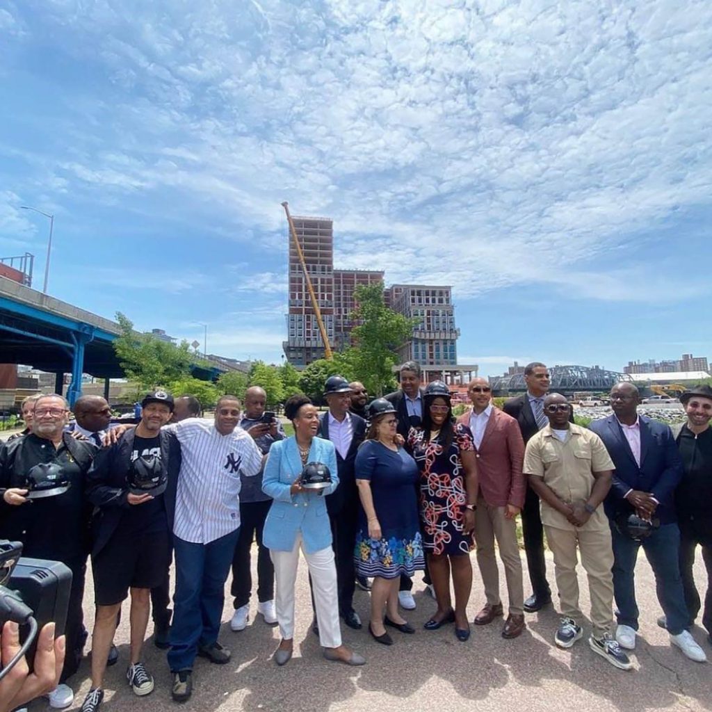 The Universal Hip Hop museum (UHHM) Celebrated its First Groundbreaking Anniversary by Topping off the Construction of its Soon-To-Be Permanent Home at Bronx Point￼